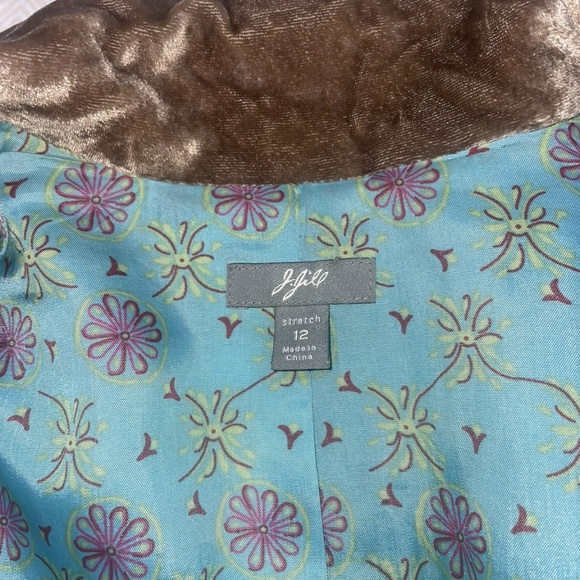 J. Jill Brown/Tweed Wool Plaid Velvet Trim Blazer Jacket Pearl buttons Sz 12 - Picture 11 of 13